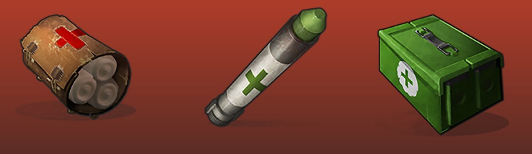 Medikamente: Bandagen, Spritze, Med-Kiste